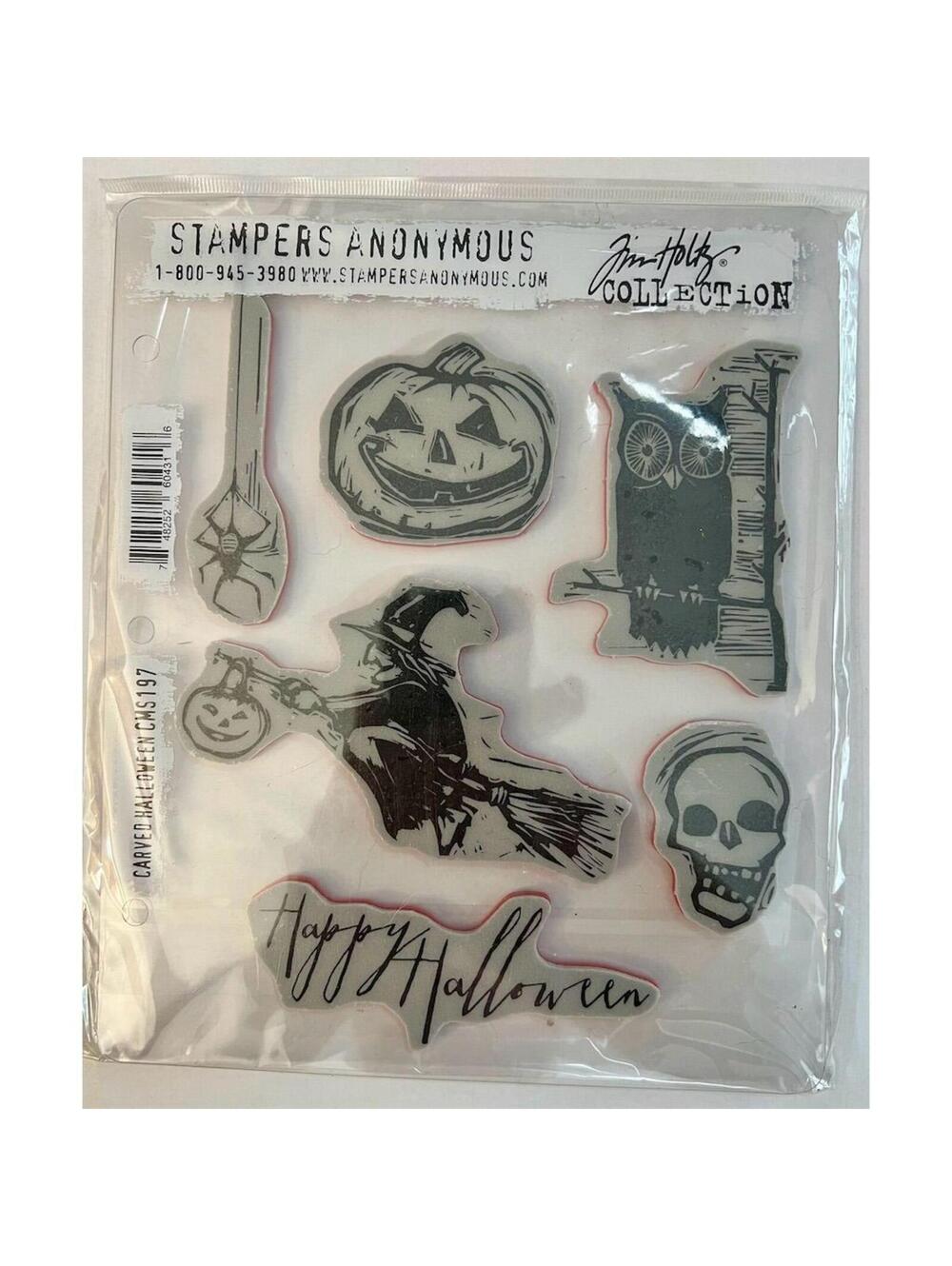Tim Holtz Stampers Anonymous Carved Halloween Cling Rubber Stamp Set CMS197 New